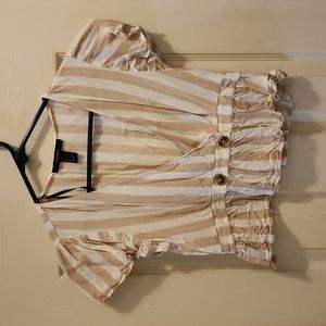 Pink/cream and white striped crop shirt